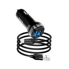 Набор АЗУ 12-24V HOCO Z40+ кабель Type-C, 2xUSB, 2.4A, кабель 1м, Black, Box