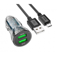 Набор АЗУ 12-24V HOCO Z47+ кабель Micro, 2xUSB 3.0, 2.4A, кабель 1м, Black, Box