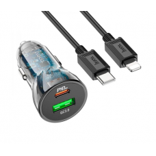 Набор АЗУ 12-24V HOCO Z47A+ кабель Lighting, USB 3.0+USB-C, 3A, кабель 1м, Black, Box