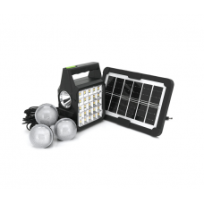 Переносний ліхтар GD-105+ Solar, 1+1 режим, вбудований аккум-Powerbank 10000mAh, 2USB, 3 лампочки 3W, USB вихід, Black, Box