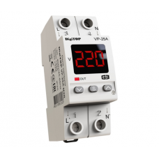 Защитное реле напряжения однофазное VP-25A M2R c термозащитой на DIN-рейку, 25А, 5500Вт, 120-270В, двухмодульное с индикатором напряжения (красный)