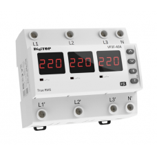 Реле напруги дворежимне одно / трифазне VP-3F40А M6R на DIN-рейку, 3*40А, 3*8500Вт, 120-270В, шестимодульне з індикатором напруги (Червоний)