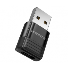 Переходник Borofone BV18 USB2.0(M) => Type-C(F), Black, Blister
