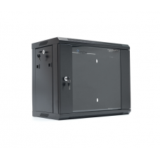 Шафа Merlion 9U, 600*350*500 (Ш*Г*В) мм загартоване скло, чорна, сталь 1,2мм, із замком (у розібраному вигляді!!!), Black