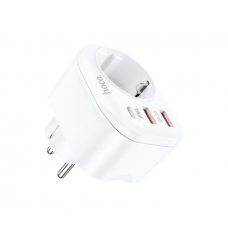 Сетевой фильтр HOCO NS3 на 1 розетка + 2 USB + USB-C, 20W, 220В, White