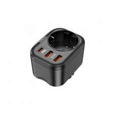 Сетевой фильтр HOCO NS3 на 1 розетку + 2 USB + USB-C, 20W, 220В, Black