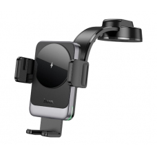 Автодержатель HOCO HW14+ Wireless Charging 15W, крепление на торпеду, зажим 55-90мм, Black, Box