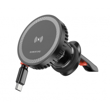 Автотримач BOROFONE BH207+ Wireless Charging 15W, кріплення на торпеду, магніт, Black, Box