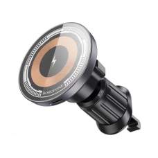 Автотримач BOROFONE BH211+ Wireless Charging 15W, кріплення на решітку, магніт, Black, Box