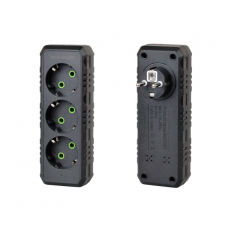 Розетка тройник с заземлением F101-Black, 3 розетки, 2500W, 10A, 110-250V~Max, Blister