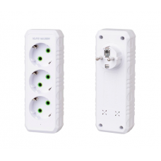 Розетка тройник с заземлением F101-White, 3 розетки, 2500W, 10A, 110-250V~Max, Blister