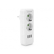Розетка тройник с заземлением F102-White, 2 розетки+3USB(1А), 2500W, 10A, 110-250V~Max, Blister