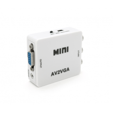 Конвертер Mini, AV to VGA, ВХОД 3RCA(мама) на ВЫХОД VGA(мама), 720P / 1080P, White, BOX