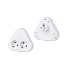 Розетка трійник із заземленням F201-White з вимикачем, 2 розетки, 2500W, 10A, 110-250V~Max, Blister