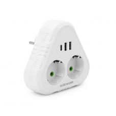 Розетка тройник с заземлением F203-White, 2 розетки+2USB+1Type-C, 2500W, 10A, 110-250V~Max, Blister