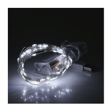 Гирлянды 200LED, 1 режим, 20 метров, прозрачная изоляция, питание от USB+ 3*АА, White, ОЕМ