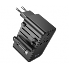 Сетевой фильтр HOCO AC18A на 1 розетку + 2 USB+ USB-C, 35W, кабель 1,5м, 220В, Black, Box