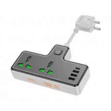 Сетевой фильтр HOCO AC11A на 2 розетки + 3 USB+ USB-C, 17W, кабель 1,5м, 220В, Black, Box