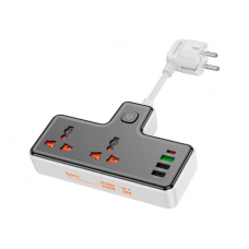 Сетевой фильтр HOCO AC12A на 2 розетки + 3 USB+ USB-C, 30W, кабель 1м, 220В, Black, Box