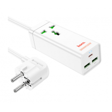 Сетевой фильтр HOCO AC9A на 1 розетку + 2 USB+USB-C, 30W, 220В, кабель 1,5м, White, Box
