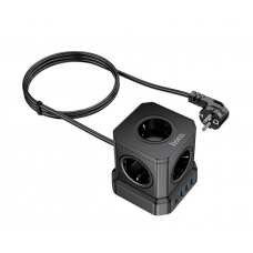 Сетевой фильтр HOCO NS8 на 5 розеток + 3 USB+ USB-C, 20W, кабель 1.1м, 220В, Black, Box
