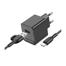 Набір BOROFONE BAS11A СЗУ+ кабель Type-C, 1xUSB, 3A, кабель 1м, Black, Blister