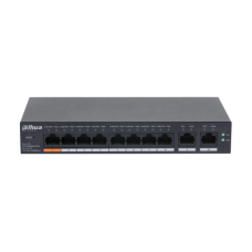 8-портовий керований PoE комутатор DH-CS4010-8ET-60 з 8 портами POE 100Мбіт + 2 порти UP-Link 1000Мбіт, 60Вт, 130×90×26 мм