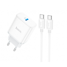 Набор СЗУ 110-240V HOCO C104A+ кабель Type-C, 1xUSB-C, PD20W, кабель 1м, White, Box