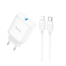 Набор СЗУ 110-240V HOCO C104A+ кабель Lighting, 1xUSB-C, PD20W, кабель 1м, White, Box