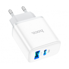 СЗУ 110-240V HOCO C104A USB-C+USB, PD20W, White, Box