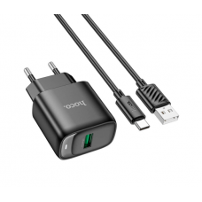 Набор СЗУ 110-240V HOCO C140A+ кабель Type-C, 1xUSB, 18W, кабель 1м, Black, Blister
