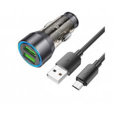 Набор АЗУ 12-24V HOCO NZ12+ кабель Micro, 2xUSB, 36W, кабель 1м, Black, Box