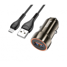 Набор АЗУ 12-24V HOCO Z46+ кабель Micro,1xUSB, 18W, кабель 1м, Black, Box