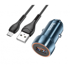 Набор АЗУ 12-24V HOCO Z46+ кабель Micro,1xUSB, 18W, кабель 1м, Blue, Box