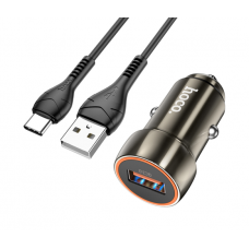 Набор АЗУ 12-24V HOCO Z46+ кабель Type-C,1xUSB, 18W, кабель 1м, Black, Box