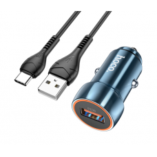 Набор АЗУ 12-24V HOCO Z46+ кабель Type-C,1xUSB, 18W, кабель 1м, Blue, Box