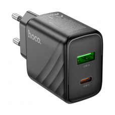 СЗУ 110-240V HOCO CS23A USB-C+USB, 30W, Black, Box