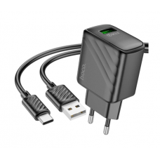 Набор СЗУ 110-240V HOCO CS21A+ кабель Type-C, 1xUSB, 18W, кабель 1м, Black, Box