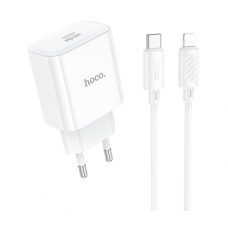Набор СЗУ 110-240V HOCO C76A Pro+ кабель Lighting, USB-C, PD30W, кабель 1м, White, Box