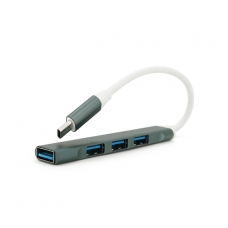 Хаб Type-C, 4 порта USB 3.0, 10 см, Black, Blister