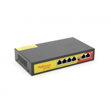Комутатор POE з 4 портами POE 100Мбіт + 2 порт Ethernet (UP-Link) 100Мбіт, 52V / 1.44A, 100 / 250метрів, корпус - метал, Black, БП вбудований