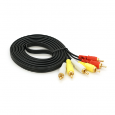 Кабель Audio-Video 3хRCA (папа) => 3хRCA (папа), GOLD connector, CU, круглый, Black, 3,0 м, (Пакет)