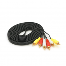 Кабель Audio-Video 3хRCA (папа) => 3хRCA (папа), GOLD connector, CU, круглый, Black, 5,0 м, (Пакет)