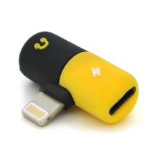 Переходник 2 в 1 Lighting(M) => 2 x Lighting(F), Black / Yellow, Box