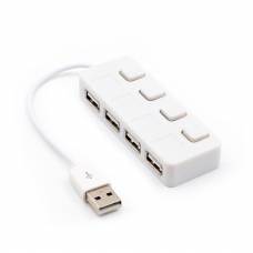 Хаб USB 2.0 4 порта, White, 480Mbts питание от USB, с кнопкой LED / Blue на каждый порт, Blister