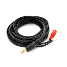 Кабель DC3.5 (папа) => 2хRCA (папа), GOLD Jack, CU, Stereo, круглый, Black, 1,5 м, (Пакет)