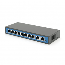 Комутатор POE 48V з 8 портами POE 100Мбіт + 2 порт Ethernet (UP-Link) 100Мбіт, корпус - метал, Black, БП в комплекті