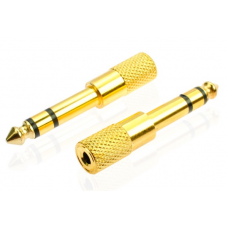 Переходник Jack 6.3 (папа) / Jack 3.5 (мама) Stereo, Gold, металл