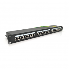 Патч-панель PiPo 24 порта FTP кат 5Е 19" 1U экранированная черная