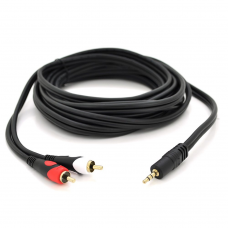 Кабель DC3.5 (папа) => 2хRCA (папа), GOLD Jack, CU, Stereo, круглый, Black, 1,8 м, (Пакет) премиум
